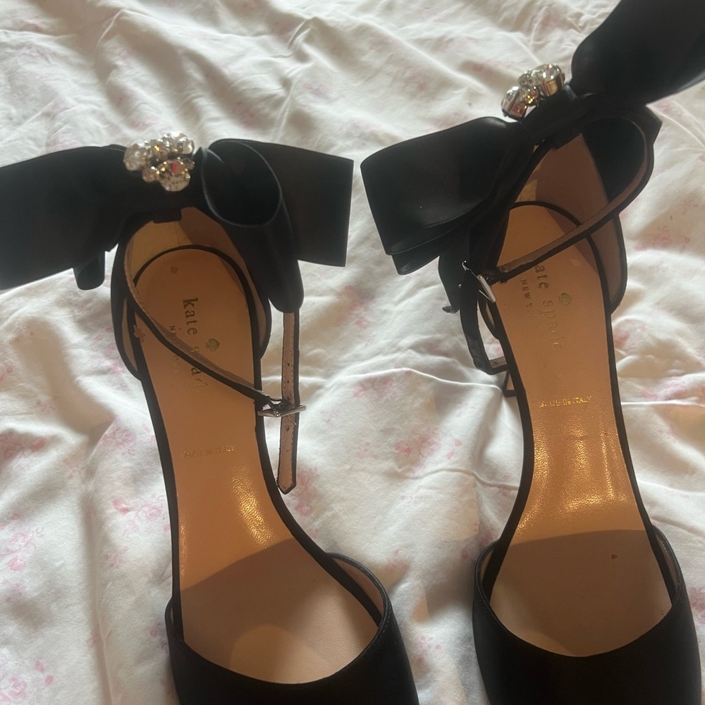 Kate Spade Black Heels with Bow and Jewel Accent